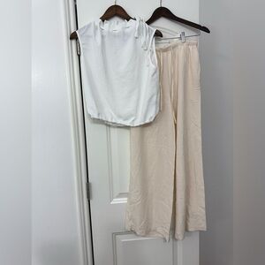 NWOT**** White Sleeveless Top and Cream Pants Set